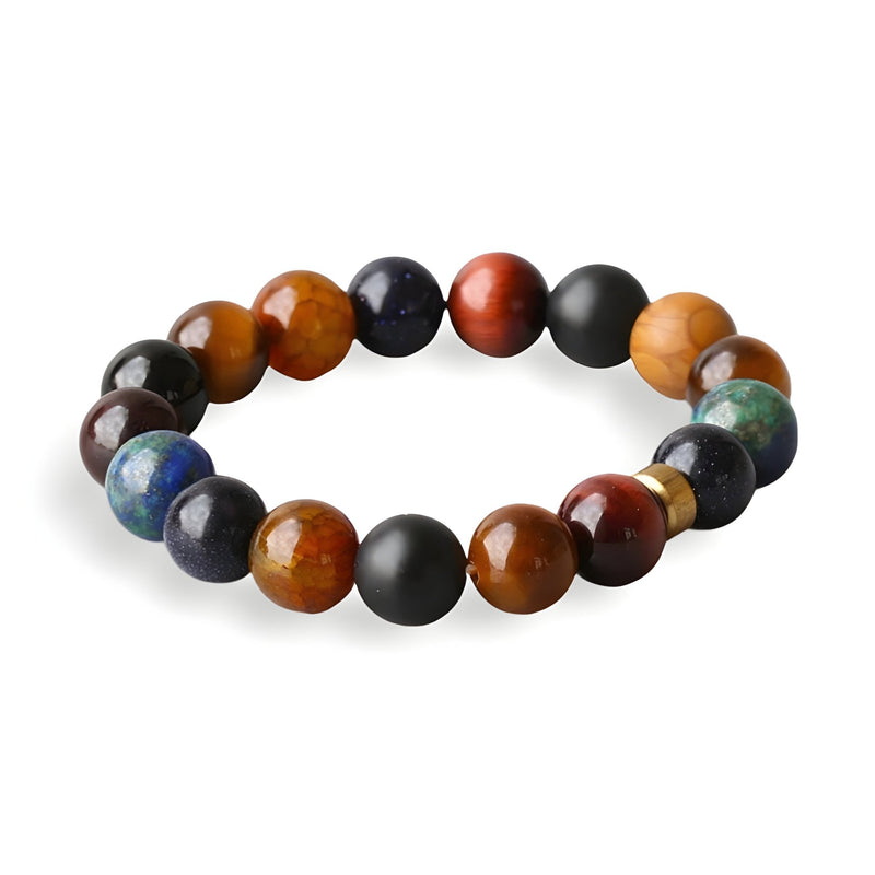 Bracelet mixte en pierres naturelles multicolores, style perles rondes lisses sur élastique.