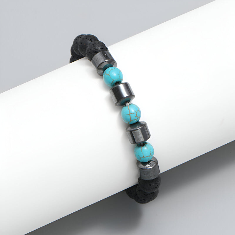Bracelet homme en pierres volcaniques noires et perles turquoise, modèle Briar, style naturel et élégant.