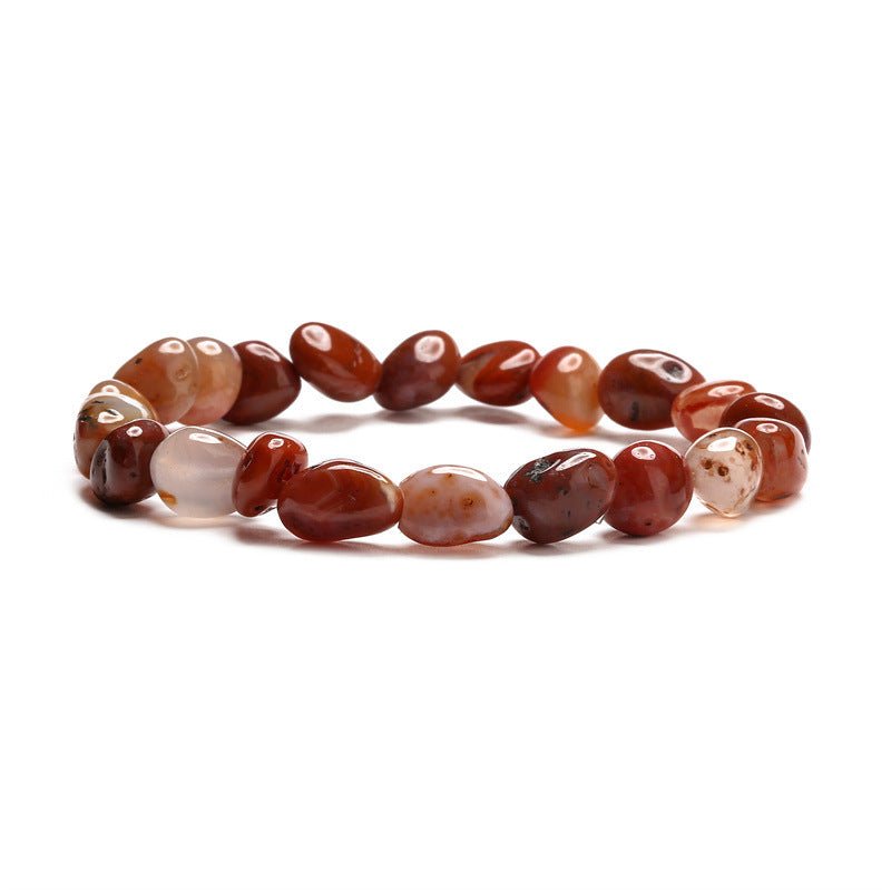 Bracelet en pierres naturelles rouges et brunes irrégulières, style asymétrique, modèle Evolet.