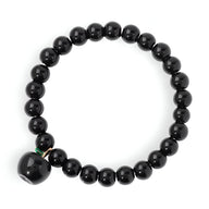 Bracelet mixte en pierres noires naturelles avec charm pomme noir brillant.