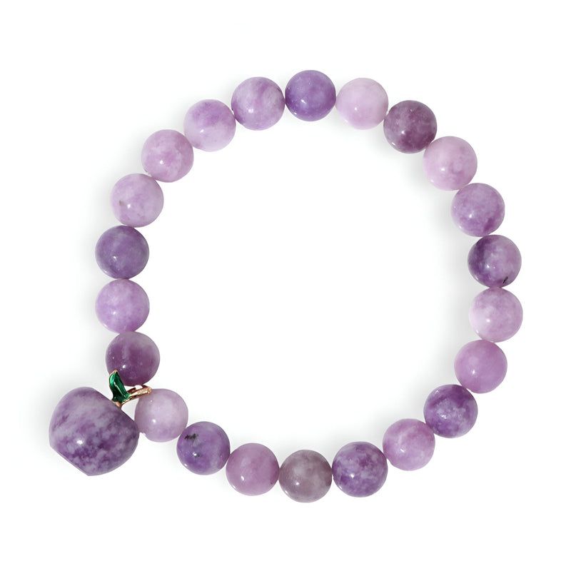 Bracelet Lady en pierres d'améthyste violette avec charm pomme argenté vert.