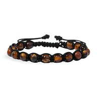 Bracelet mixte en oeil de tigre avec perles brun doré et corde noire tressée.