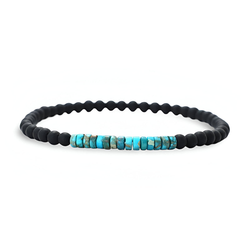 Bracelet fin pour homme en pierres naturelles noires et turquoises lisses, modèle Rodri.