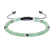 Bracelet ajustable en aventurine verte avec perles rondes plates et fermoir noir élégant.