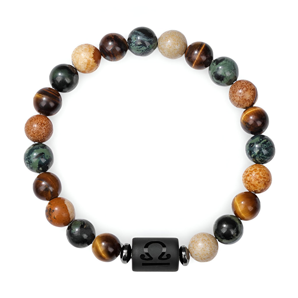 Bracelet mixte en pierres naturelles multicolores avec pendentif noir du signe Balance.