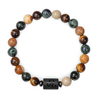 Bracelet mixte Spacio en perles naturelles multicolores avec symbole zodiaque noir mat central.