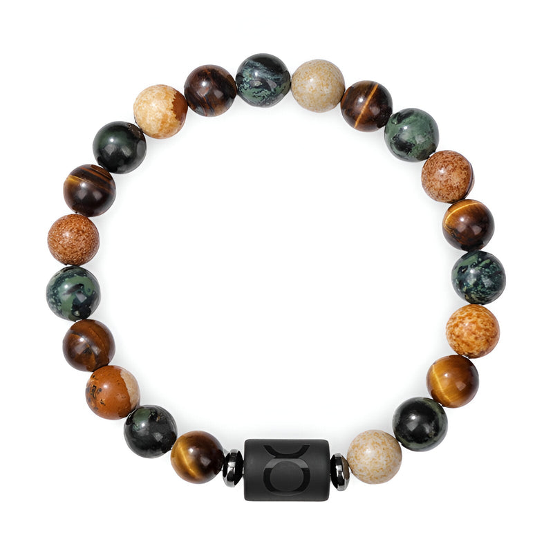 Bracelet mixte en perles naturelles multicolores avec fermoir noir mat gravé.