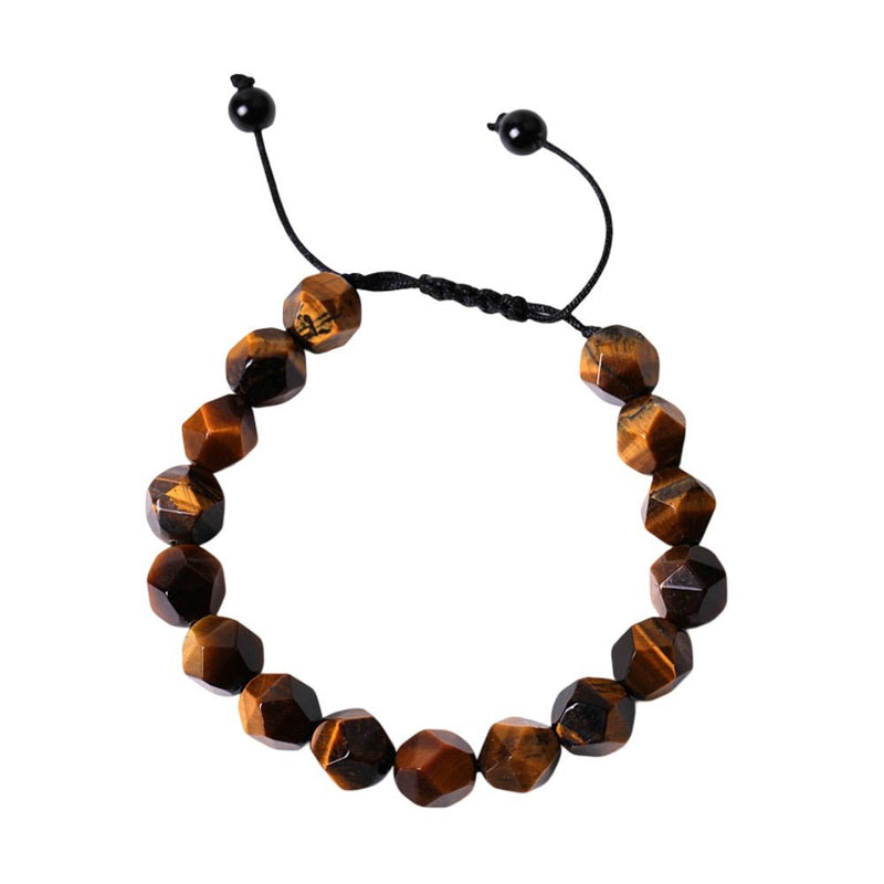 Bracelet ajustable en pierres naturelles taillées Oeil de tigre marron aux reflets dorés.