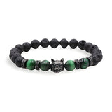 Bracelet en pierres volcaniques et oeil de tigre, orné d'une tête de loup, pour homme, modèle Garou - La Boutique du Bracelet