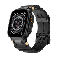 Bracelet silicone noir technique avec détails or, ajustable, pour Apple Watch modèle Wagner, 38-42 mm.