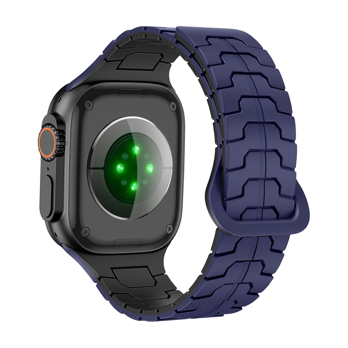 Bracelet en silicone bleu et noir à maillons techniques, haute résistance, pour Apple Watch 38-42 mm.