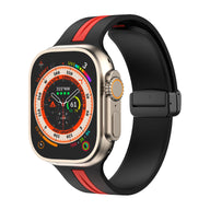 Bracelet silicone noir et rouge technique ajustable pour Apple Watch 38-42 mm.