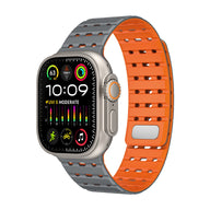 Bracelet en silicone gris à l'extérieur et orange à l'intérieur, style sportif, pour Apple Watch, ajustable.