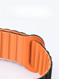 Bracelet en silicone orange à larges maillons avec bord noir pour montre Huawei Watch Visco.