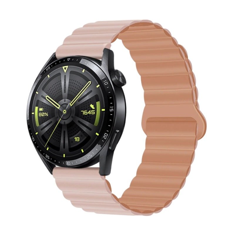 Bracelet en silicone rose pâle à fermoir magnétique pour montre Huawei Watch Visco, style ondulé.