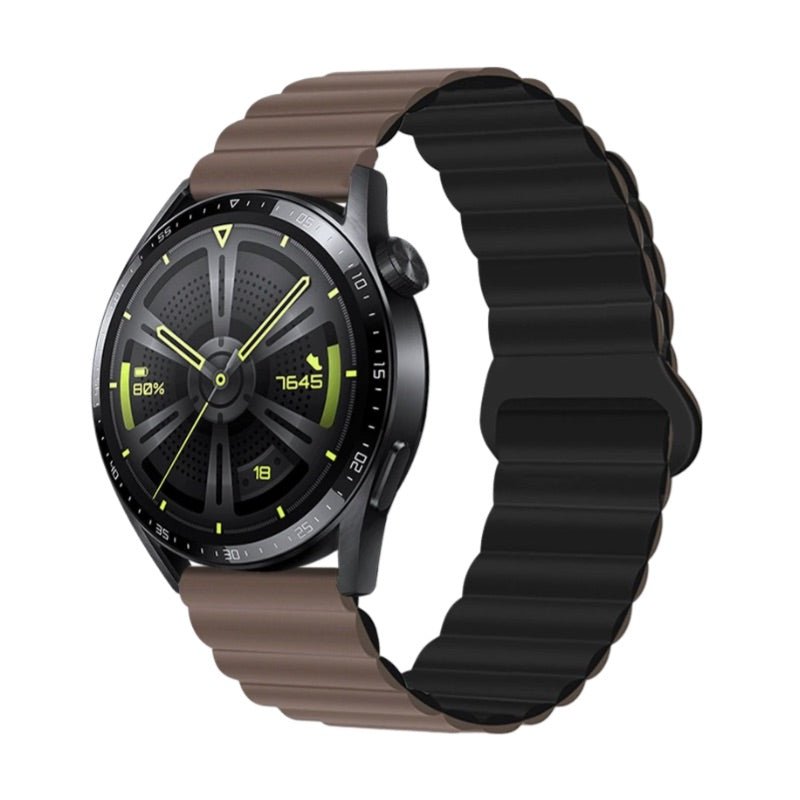 Bracelet en silicone bicolore brun et noir avec fermoir magnétique pour Huawei Watch Visco.
