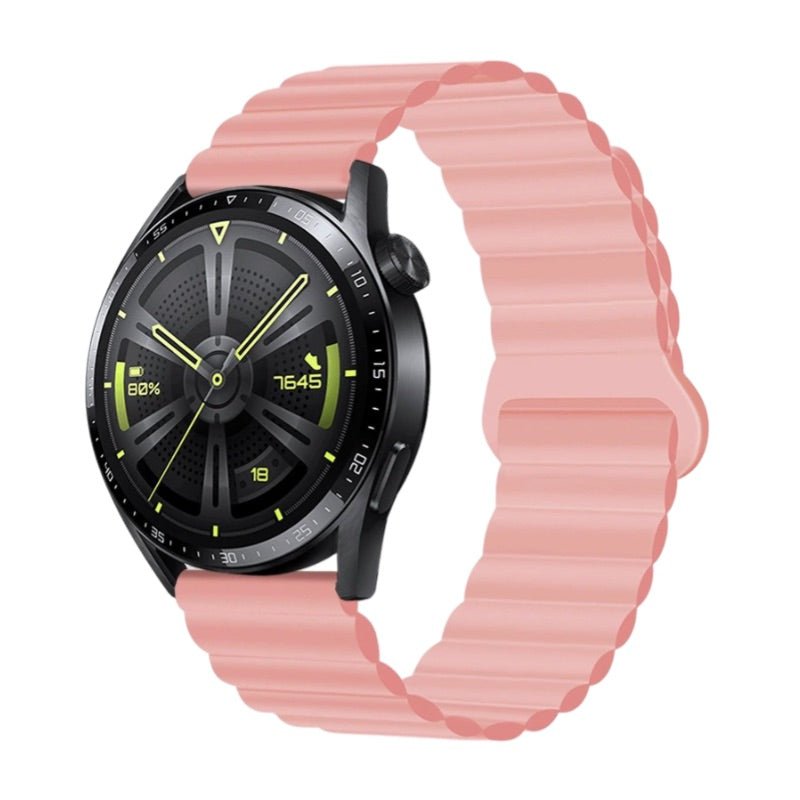 Bracelet silicone rose avec fermoir magnétique pour montre connectée Huawei Watch Visco.