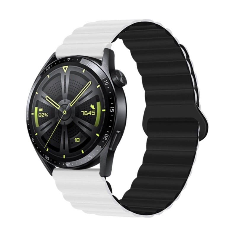 Bracelet silicone bicolore blanc et noir avec fermoir magnétique pour Huawei Watch Visco.
