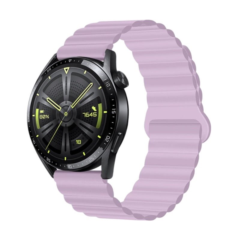 Bracelet silicone violet clair pour montre Huawei Watch avec fermoir magnétique noir.