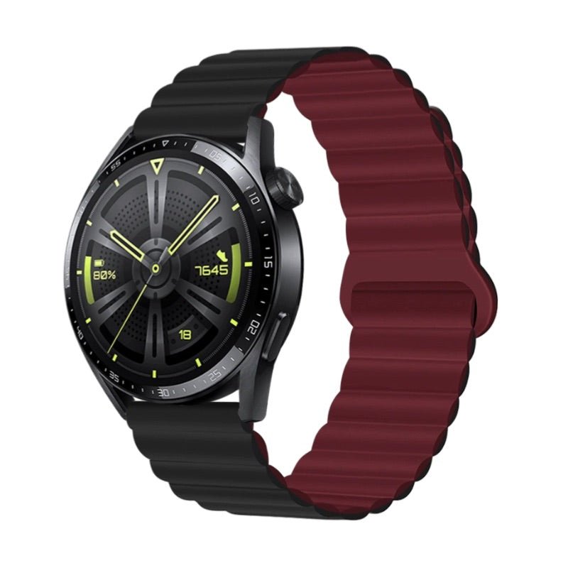 Bracelet silicone bicolore noir et bordeaux à fermoir magnétique pour Huawei Watch Visco.