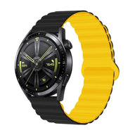 Bracelet silicone noir extérieur jaune intérieur, fermoir magnétique, compatible Huawei Watch Visco.