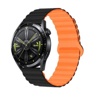 Bracelet silicone à nervures, noir extérieur et orange intérieur, fermoir magnétique pour Huawei Watch Visco.