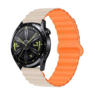 Bracelet en silicone bicolore beige et orange ondulé avec fermoir magnétique pour montre Huawei Watch Visco.