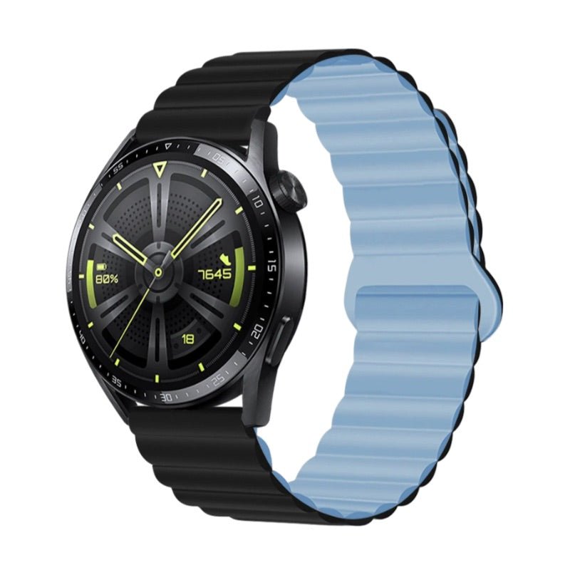 Bracelet en silicone noir extérieur et bleu clair intérieur avec fermoir magnétique pour Huawei Watch Visco.