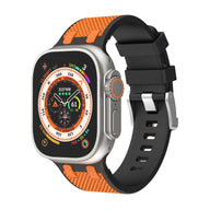 Bracelet pour Apple Watch en silicone noir et orange, résistant à l'eau, ajustable, modèle Gox.