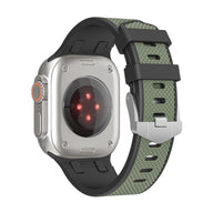 Bracelet silicone vert kaki et noir ajustable pour Apple Watch, modèle Gox, ultra résistant et étanche.