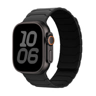 Bracelet en silicone noir magnétique pour Apple Watch, design pro, ajustable, modèle Moss.