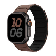 Bracelet en silicone marron et noir, magnétique, ajustable, pour Apple Watch modele Moss.