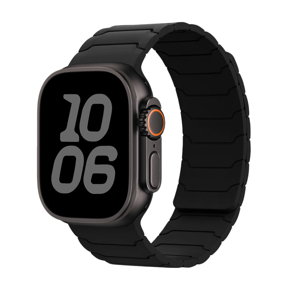 Bracelet magnétique en silicone noir, design pro, ajustable pour Apple Watch, modèle Moss.
