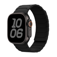 Bracelet magnétique en silicone noir, design pro, ajustable pour Apple Watch, modèle Moss.