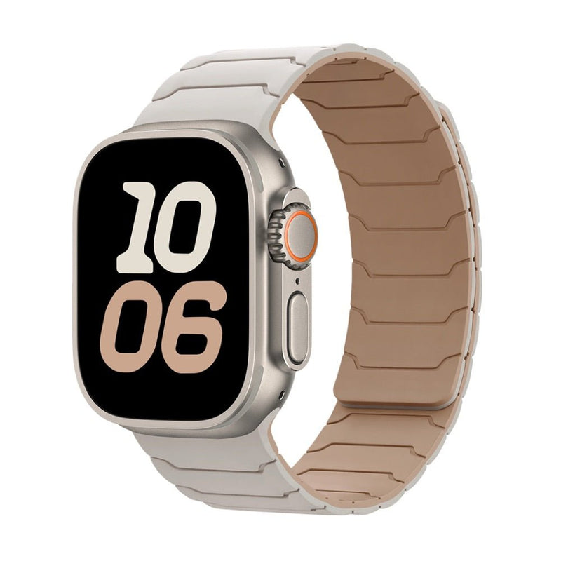 Bracelet en silicone beige cassé ajustable avec boucle magnétique pour Apple Watch, design pro.