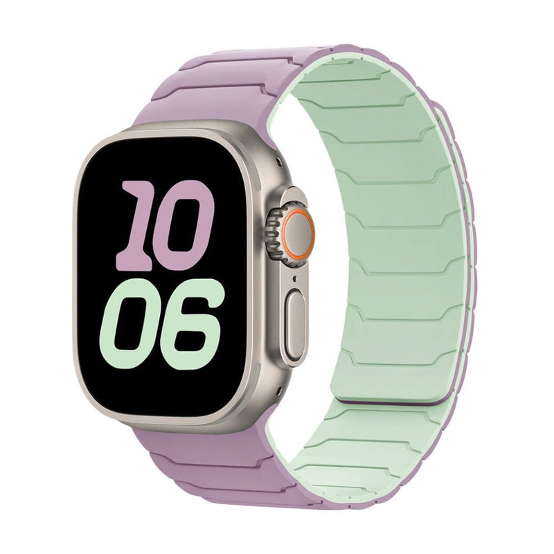 Bracelet magnétique en silicone violet et menthe, ajustable pour Apple Watch, design pro.