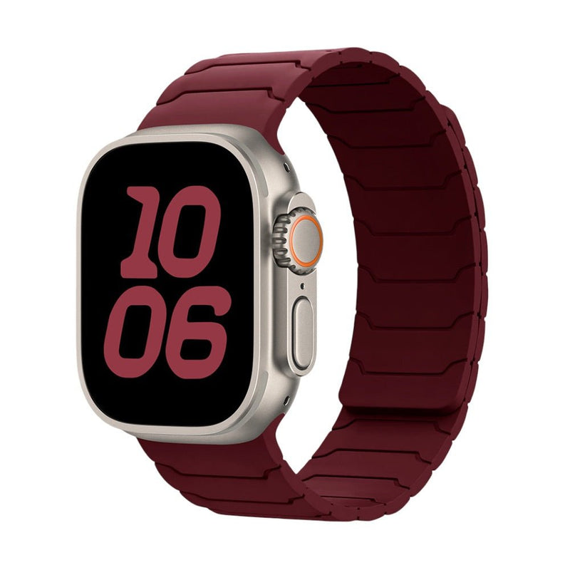 Bracelet en silicone magnétique bordeaux ajustable pour Apple Watch avec design pro.