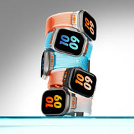 Bracelets en silicone transparent orange et bleu pour Apple Watch, modèle ajustable Cristo, design moderne et résistant.
