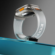 Bracelet transparent en silicone avec boucle noire, ajustable pour Apple Watch, résistant.