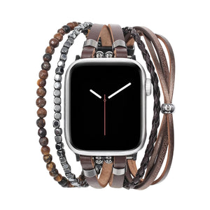 Bracciale in similpelle vegana per Apple Watch, maglie regolabili a clip, multi-filo con pietre naturali, occhio di tigre o onice, accessorio da polso elegante, modello Bazin