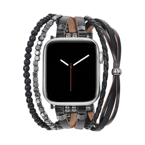 Bracciale in similpelle vegana per Apple Watch, maglie regolabili a clip, multi-filo con pietre naturali, occhio di tigre o onice, accessorio da polso elegante, modello Bazin