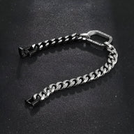 Bracelet homme bi-colore en titane argent et noir avec maille chaîne épaisse et fermoir plateau.