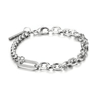 Bracelet homme en titane argenté avec double maille robuste et fermoir à bascule.