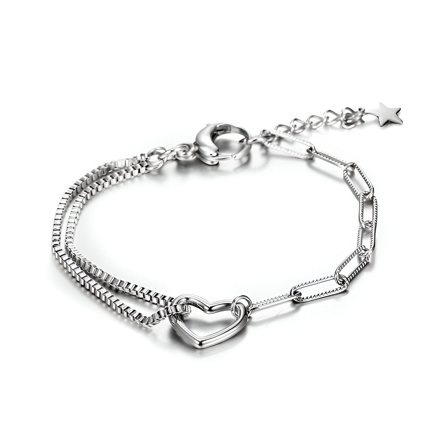 Bracelet en titane, double maille, charm coeur, mixte, modèle Avery - La Boutique du Bracelet