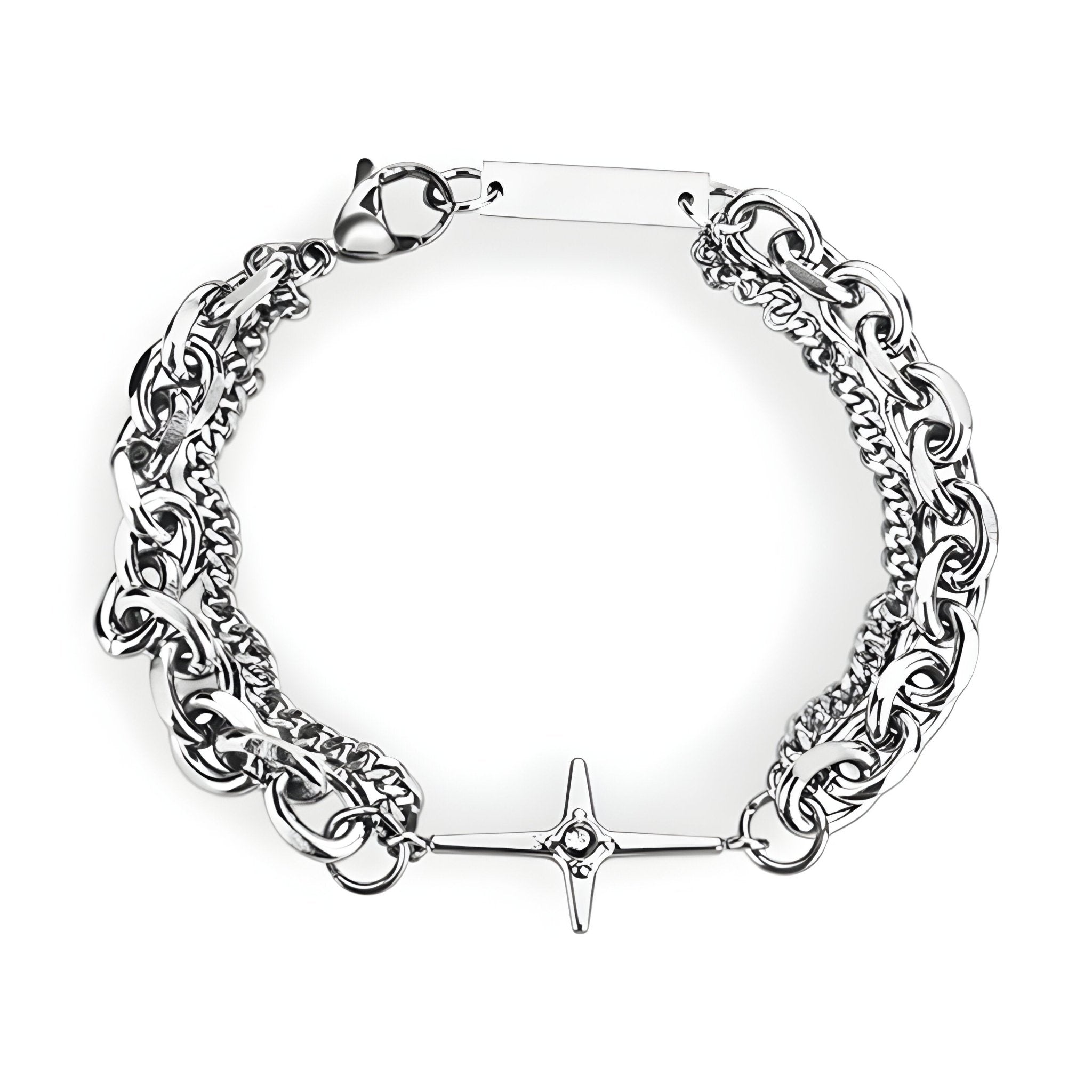 Bracelet en titane, double maille, croix scintillante, pour homme, modèle Ewen - La Boutique du Bracelet