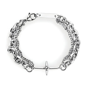 Bracelet en titane, double maille, croix scintillante, pour homme, modèle Ewen - La Boutique du Bracelet