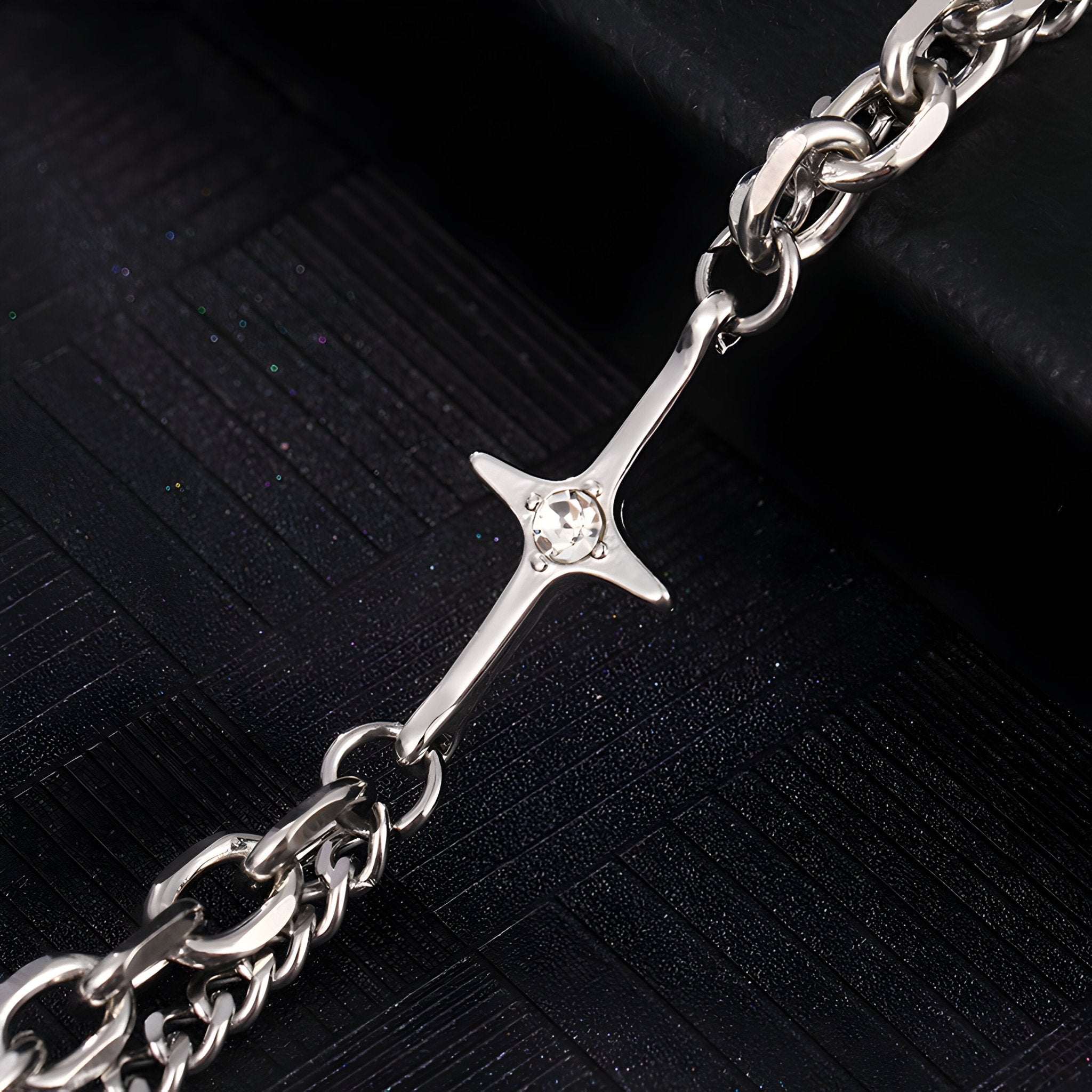 Bracelet en titane, double maille, croix scintillante, pour homme, modèle Ewen - La Boutique du Bracelet