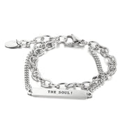 Bracelet homme en titane argenté double maille avec plaque gravée "THE SOUL !".