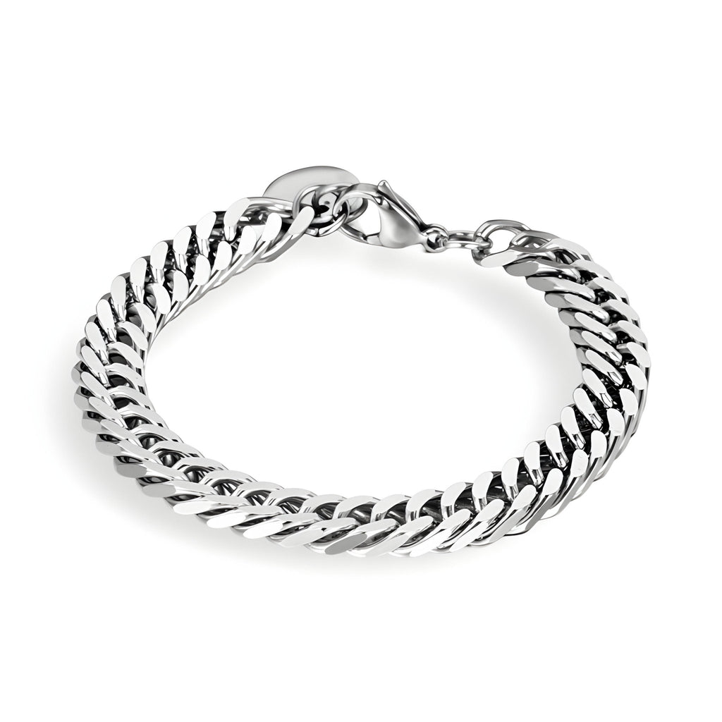 Bracelet homme en titane argenté maille cubaine épaisse fermoir mousqueton.