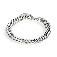 Bracelet homme en titane argenté maille cubaine épaisse fermoir mousqueton.